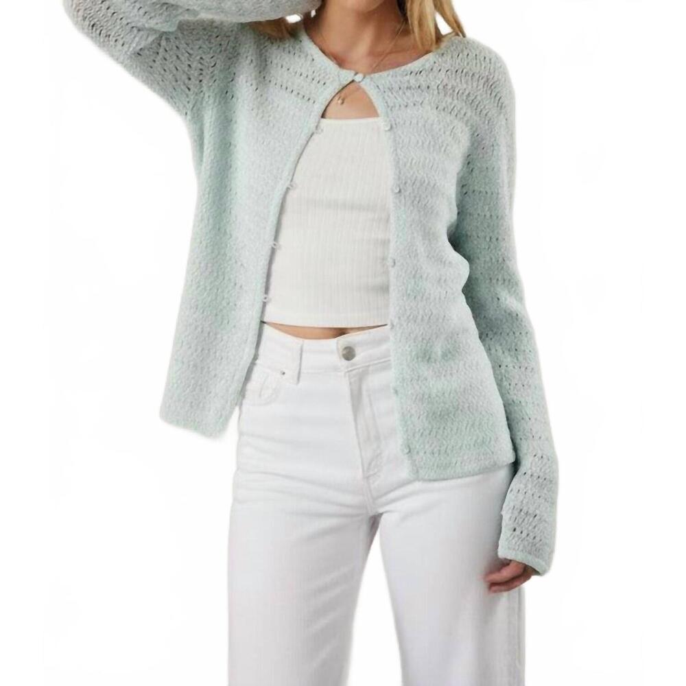 NEW SUNDAY EDITION alessia open weave button cardigan in aqua